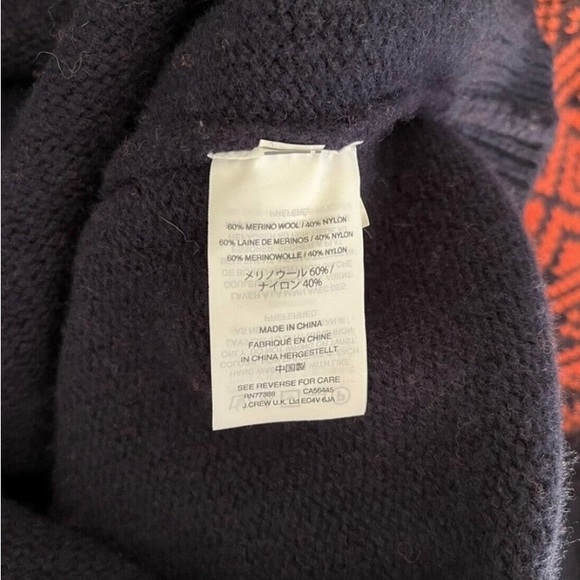 J. Crew Navy Blue Fair Isle Merino Wool Blend Ruffle Sleeve Knit Sweater Sz Med - Picture 5 of 6